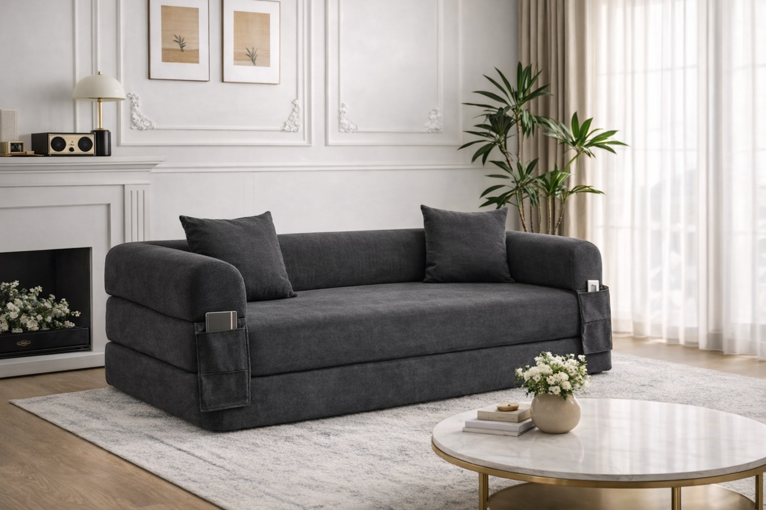 SOFÁ CAMA "OMEGA" GRIS OSCURO